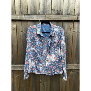 Floral Acid Wash Denim Shirt